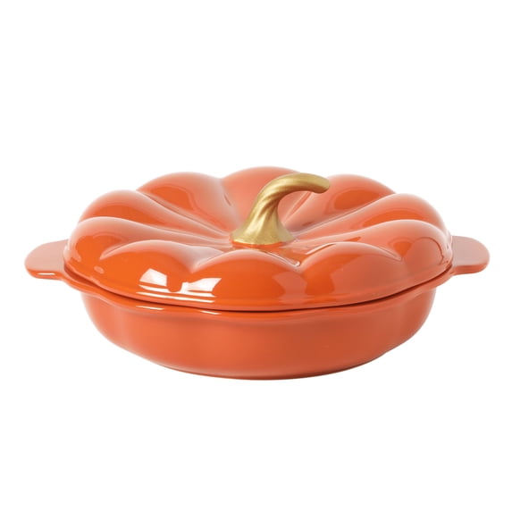 The Pioneer Woman 10-Inch Orange Stoneware Pumpkin Pie Dish with Lid