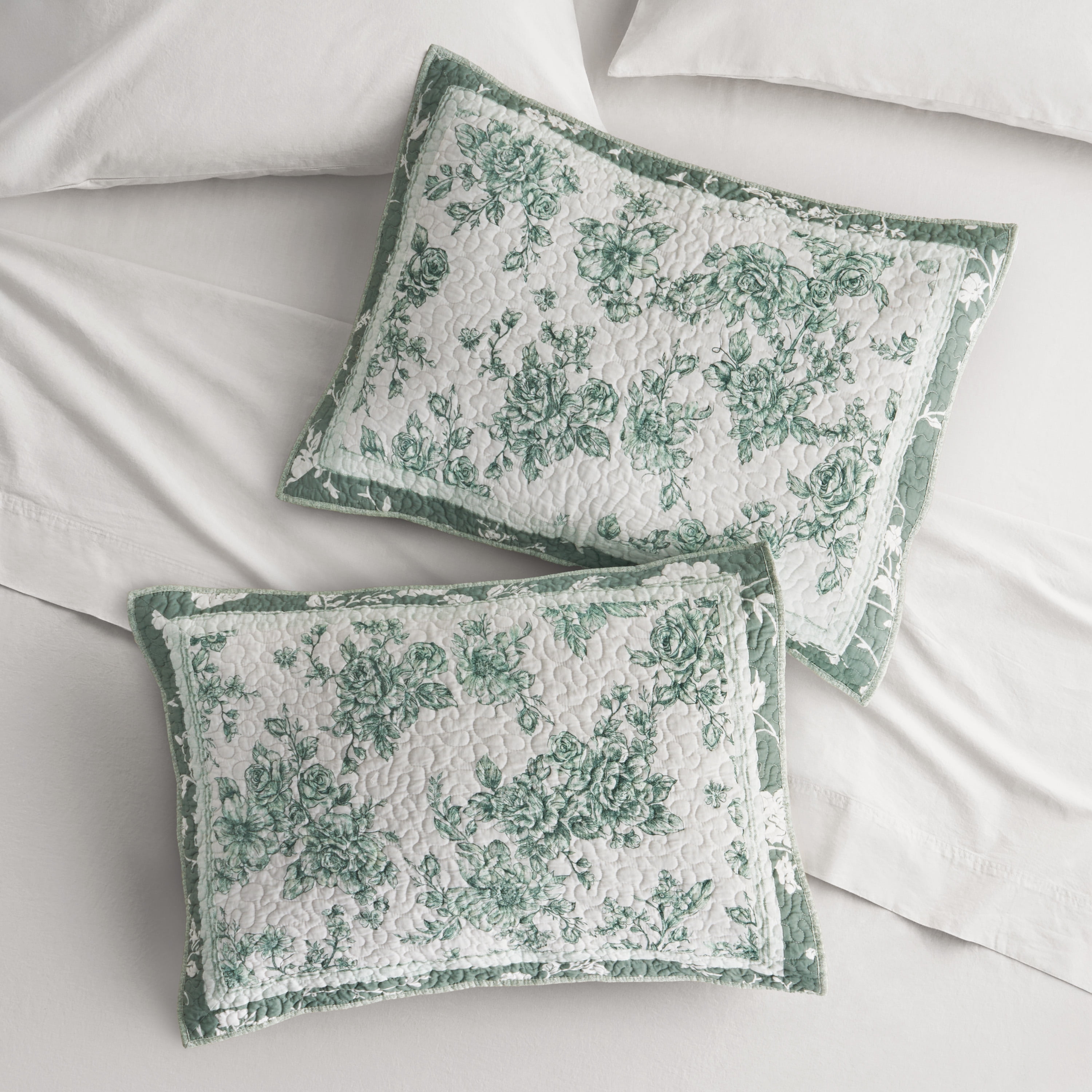 The Pioneer Woman Avery Cotton Patchwork Pillow Shams, Standard, Green River, 2 Pack