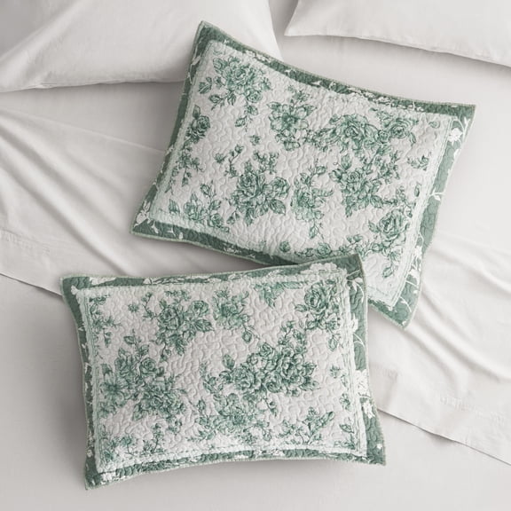 The Pioneer Woman Avery Cotton Patchwork Pillow Shams, Standard, Green River, 2 Pack