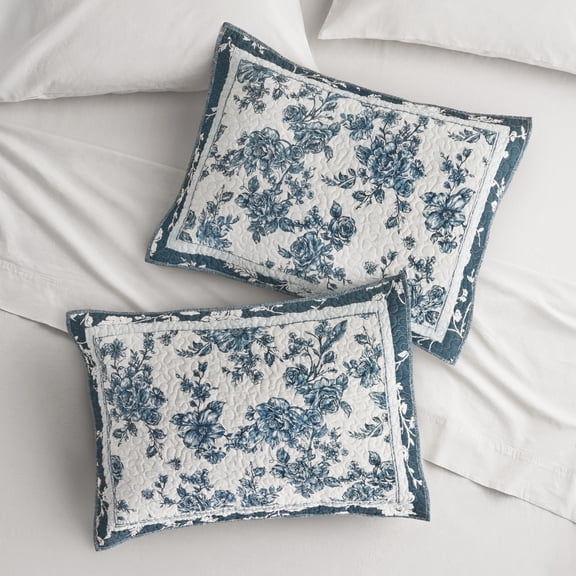 The Pioneer Woman Avery Cotton Patchwork Pillow Shams, King, Blue Dust, 2 Pack