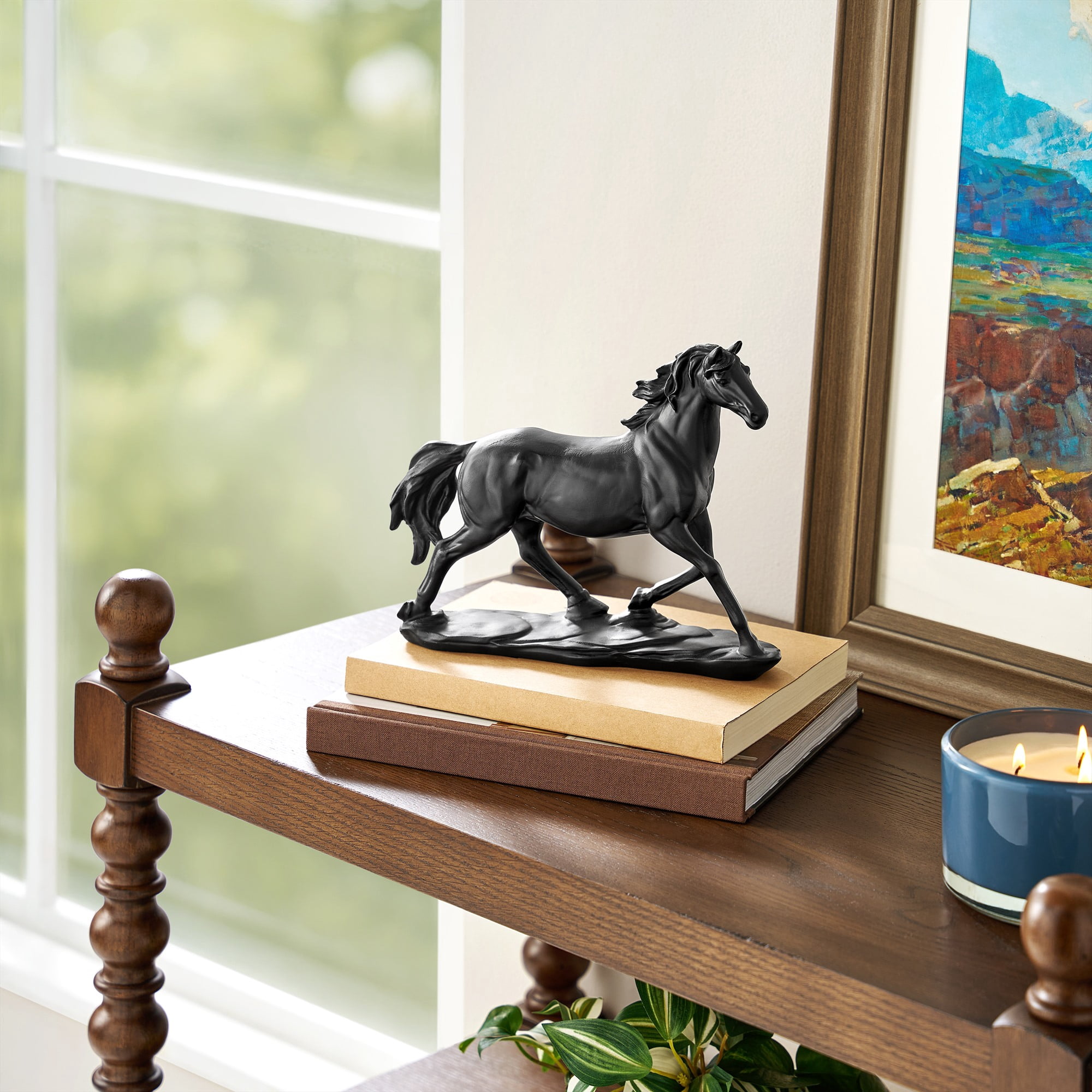 The Pioneer Woman Black Resin Horse Tabletop Sculpture, Equestrian Horse Figurine Decor, Modern Farmhouse Western Accent Statue