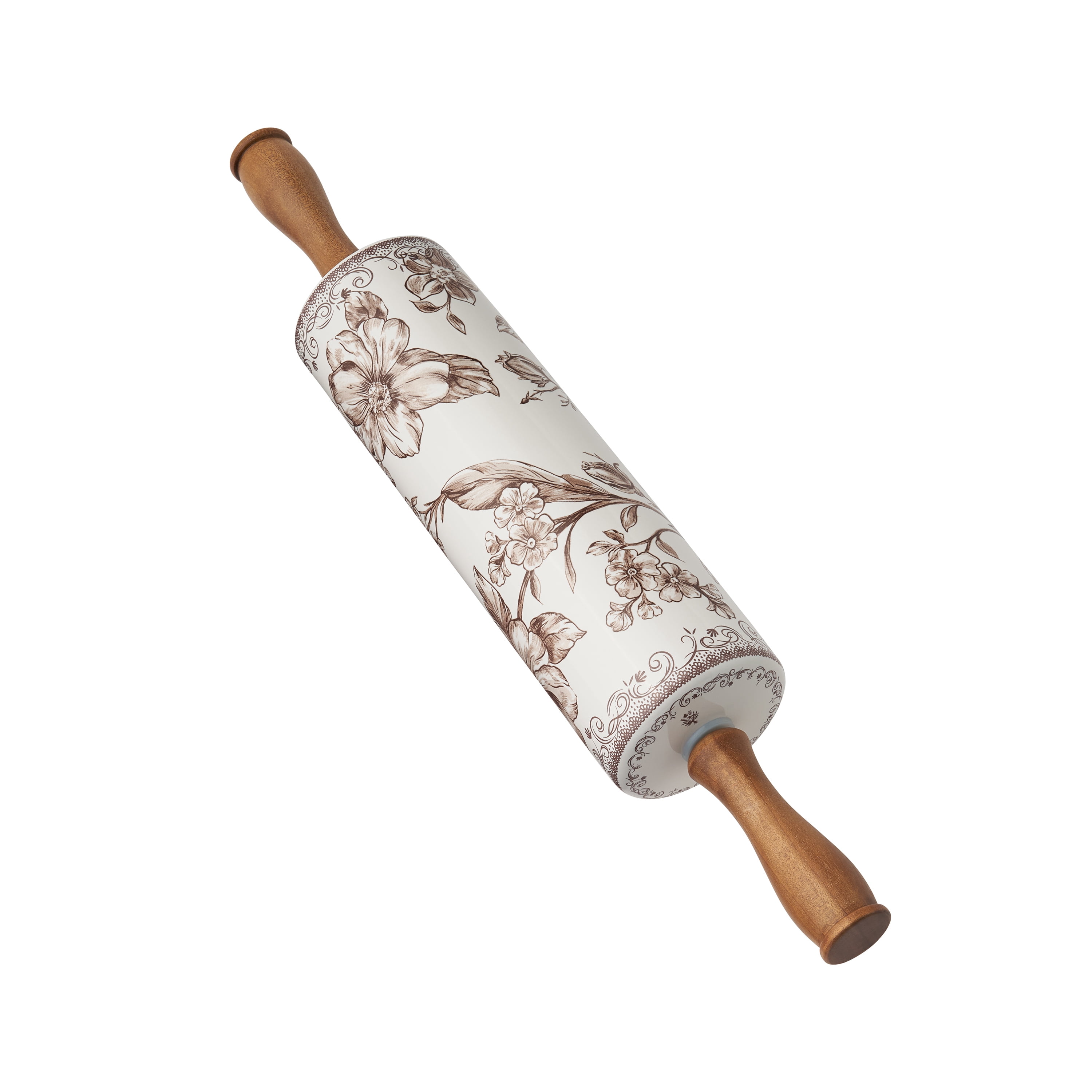 The Pioneer Woman Agatha Ceramic Rolling Pin with Wood Handles, Brown