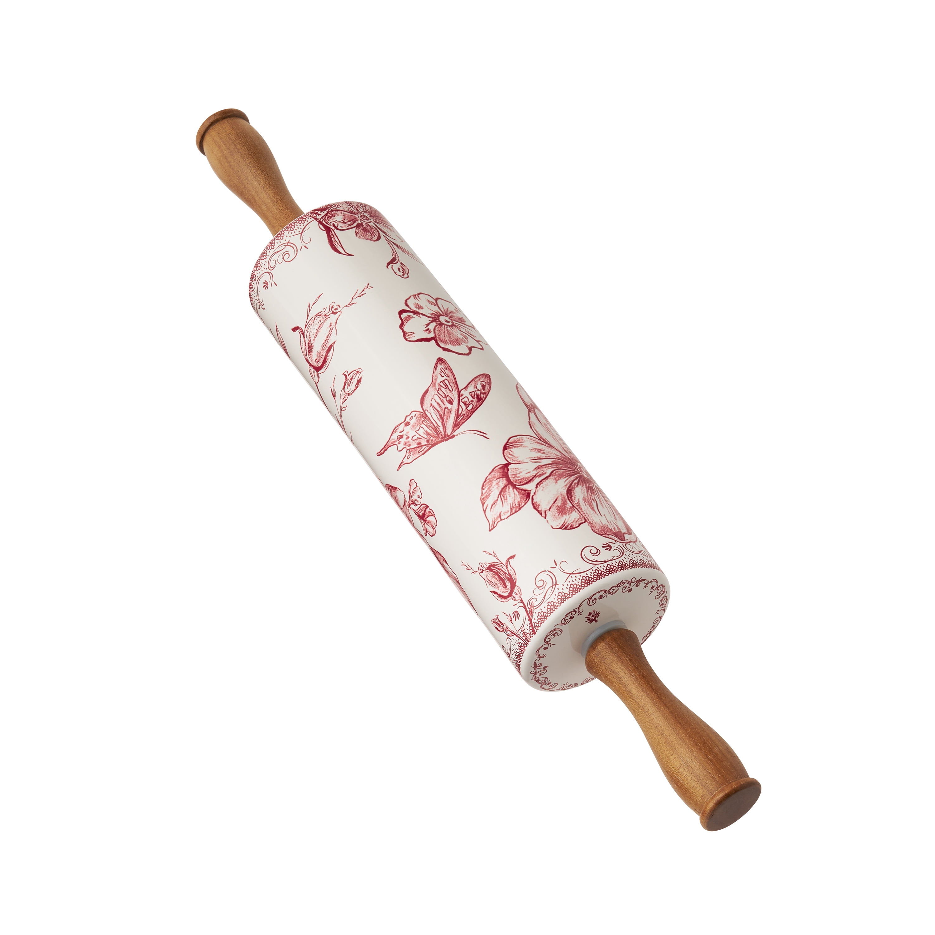 The Pioneer Woman Agatha Ceramic Rolling Pin with Wood Handles, Red