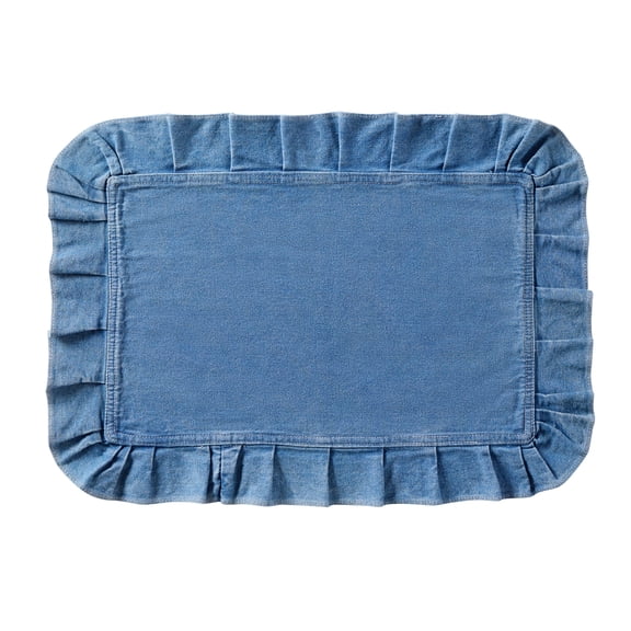 Pioneer Woman Ruffle Denim Placemat, Durable Linen For Dining Table, Washable - 14" x 20"