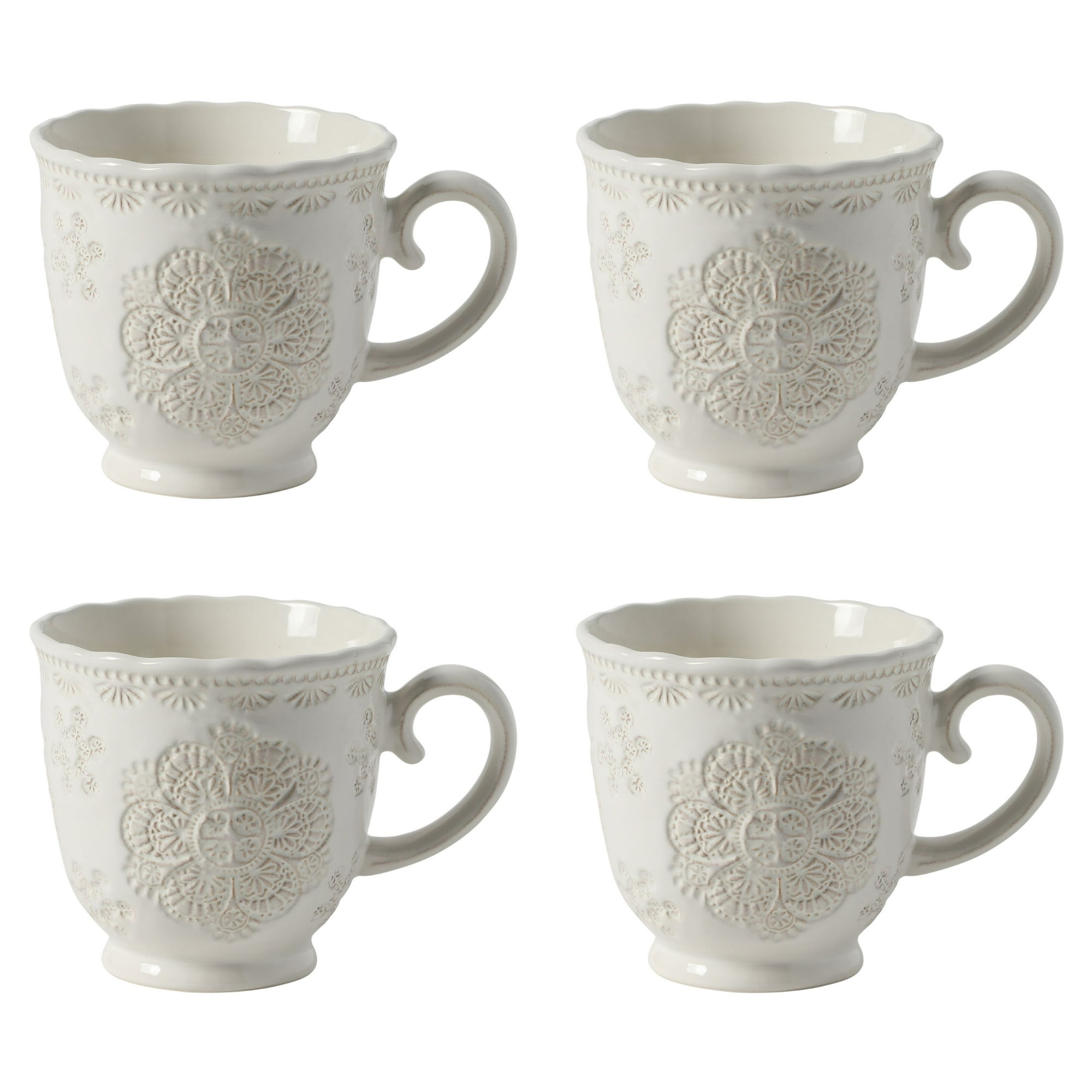 The Pioneer Woman Vintage Lace Stoneware Mugs White 4-Pack