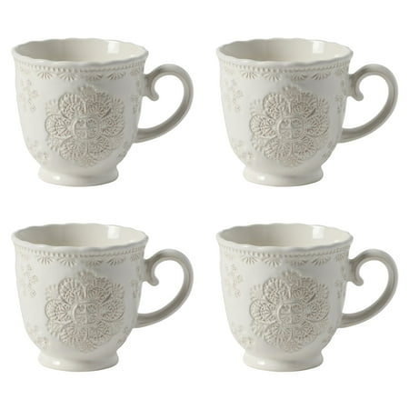 The Pioneer Woman Vintage Lace Stoneware Mugs White 4-Pack