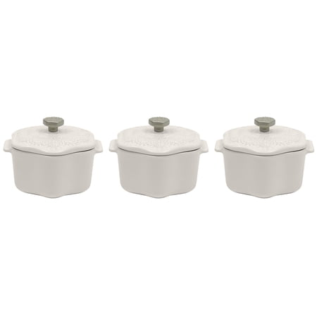 The Pioneer Woman Stoneware 2 Cup Snowflake Cocotte with Lid, White, Set of 3