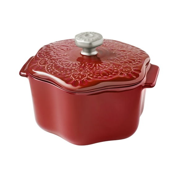 The Pioneer Woman Stoneware 2 Cup Snowflake Cocotte with Lid, Red