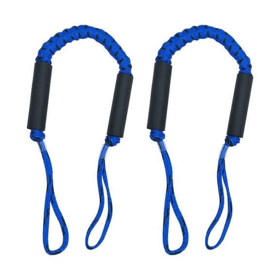 PWC Dock Line Set for Berth Mooring, 2 Pack Braided Stretch Rope with Looped Ends and Soft Sleeves for Dock Tie-Up