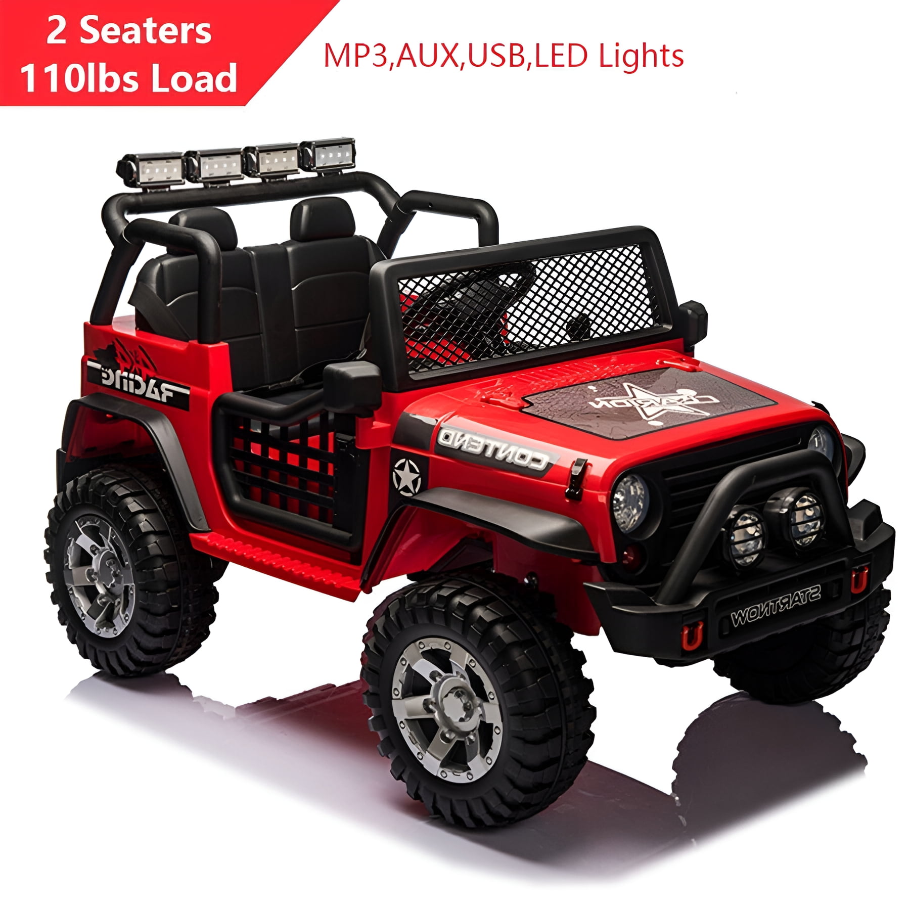 PWFE 12 Volt Kids Electric Car Kids Ride On Car with Remote Control 2 Seats Kids Truck with LED Lights Wheels Suspension Music Horn 110lbs