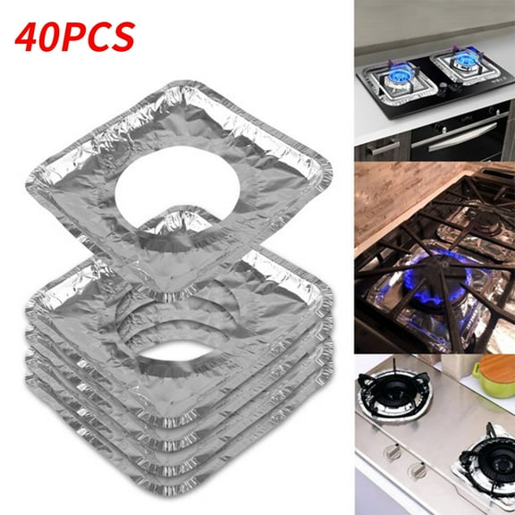 PWFE 40 Pack Stove Burner Covers, 8'' Gas Burner Covers Disposable Aluminum Foil Square(square)