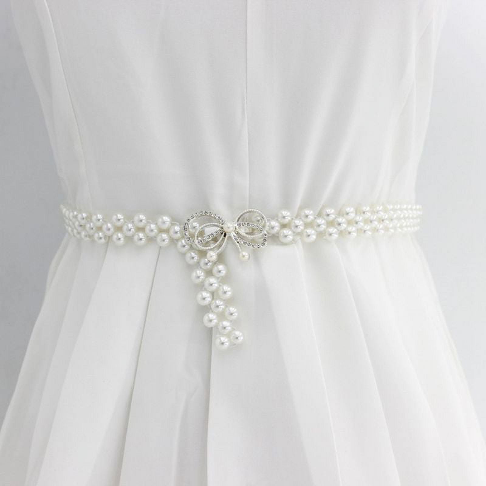 White Beaded Lace Trim Rhinestone Pearl Lace Trim for Wedding Bridal Belt  Dress Sash Jewelry 0.39 Inch Wide 1 Yard L0318 