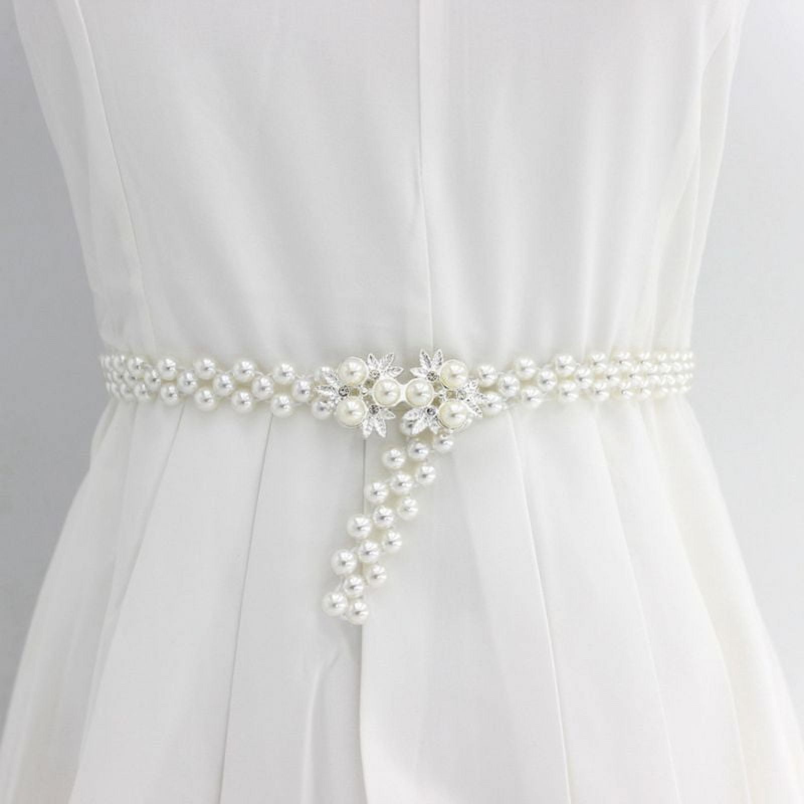 White Beaded Lace Trim Rhinestone Pearl Lace Trim for Wedding Bridal Belt  Dress Sash Jewelry 0.39 Inch Wide 1 Yard L0318 
