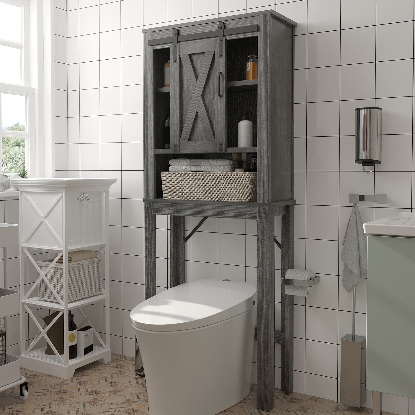 PWFE Farmhouse Over Toilet Bathroom Organizer, Freestanding Over The