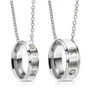 YOHOME PWFE King Queen Couple Necklaces Titanium Steel Ring Pendant Necklace Anniversary Birthday Wedding Gift for Couples Boyfriends Girlfriends 2PCS