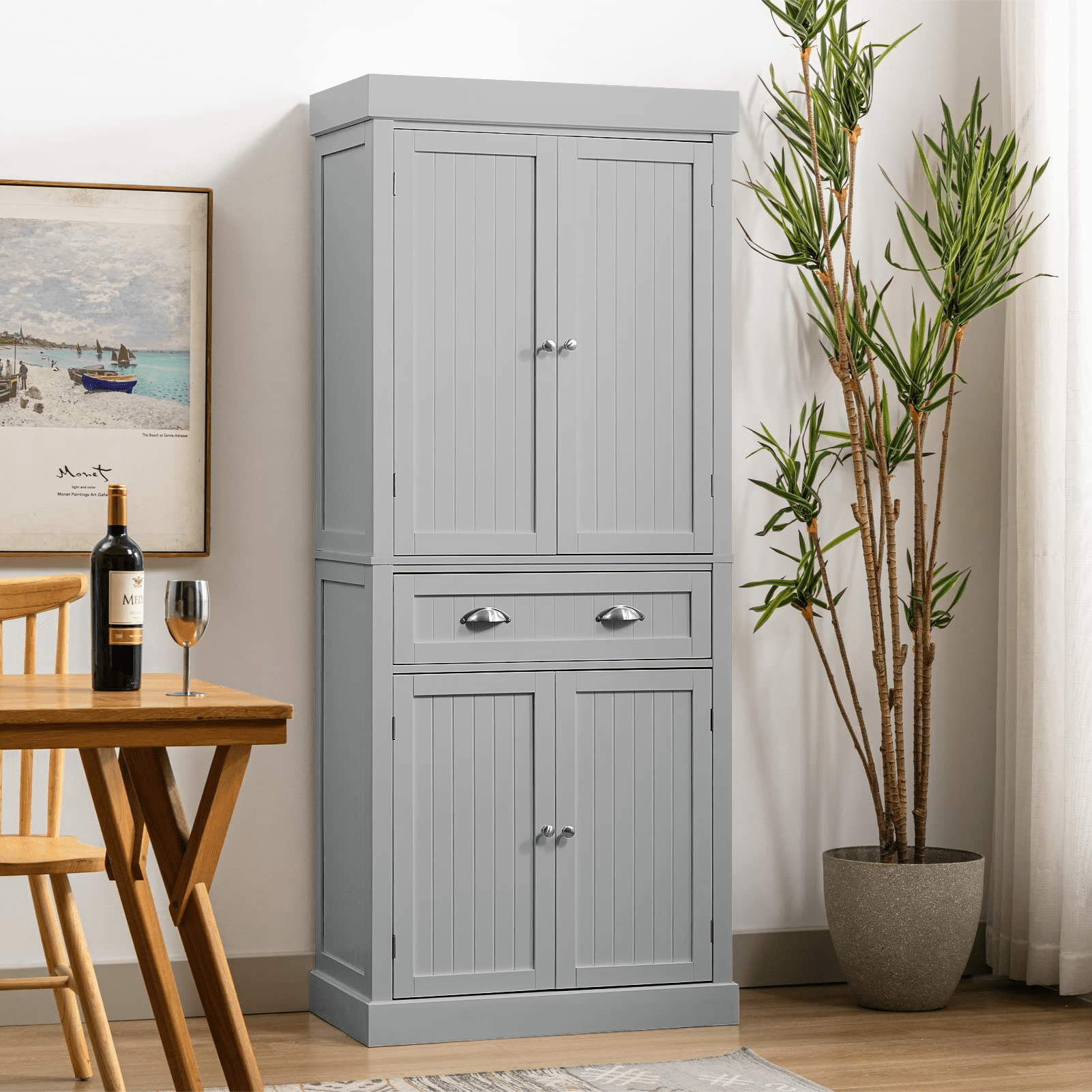 MAGINELS Plastic Storage Cabinets Pantry Cabinet with Doors and Shelves, 6  Cube Grey