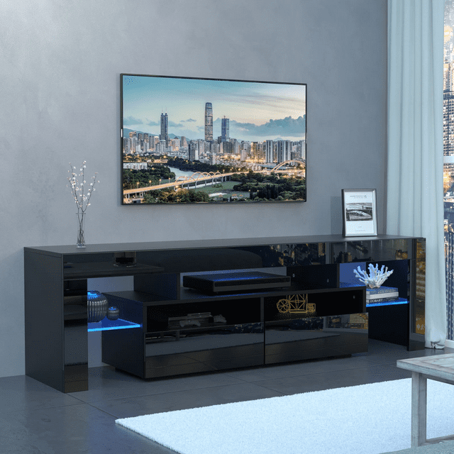 PWFE LED Light TV Stand for 60/65/70 inch TV, Modern Gloss ...