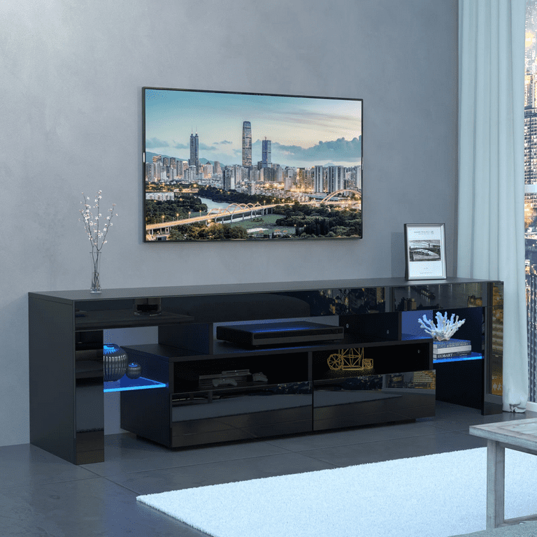 PWFE LED Light TV Stand for 60 65 70 inch TV Modern Gloss