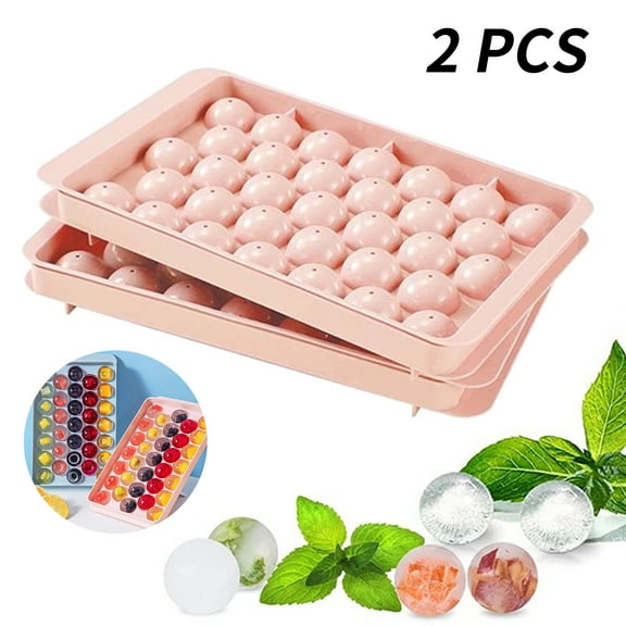 PWFE Round Ice Cube Mold with Lid Blue 2 Pcs Plastic Ball Maker Tray for Freezer, Mini Circle Ice Making for Chilling Cocktail Whiskey(Pink)