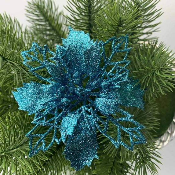PWFE Set of 10 Pcs Christmas Poinsettia Flowers Ornaments Glitter Floral Accessories Xmas Wreath Tree Decorations for Party Home Wedding