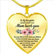 PWFE To My Daughter, Mom Loves You Love Heart Necklace, Charm Flowers Print Pendant Necklace, Birthday Graduation Gift for Daughter(Gold)