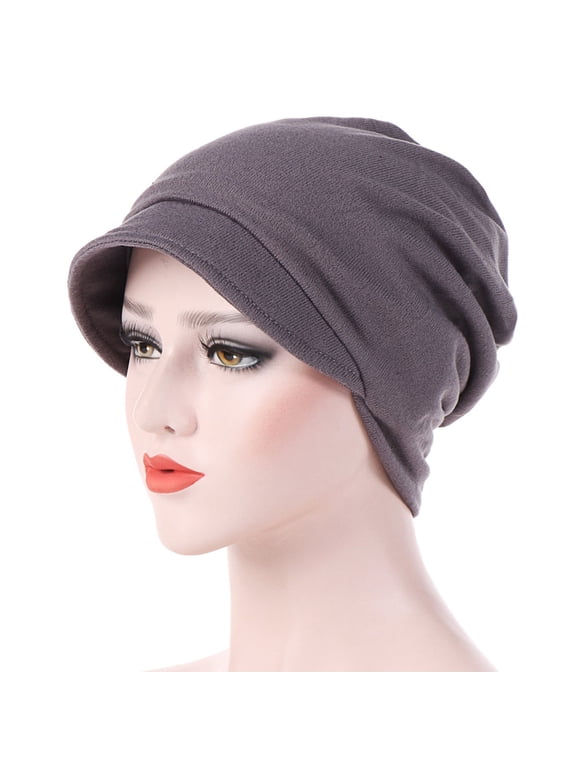 Turban Hat for Women Daily Use with Brim for Cancer Chemo Patients Women(Dark Grey)