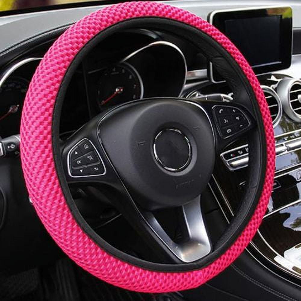 Leather Car Steering Wheel Cover for Good Grip Auto Accessories 15"  Black & Red