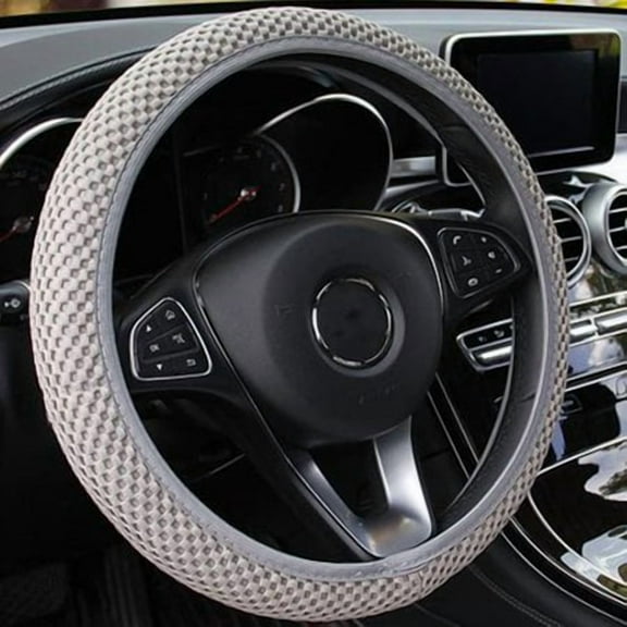 PWFE Universal 38cm Car Auto Steering Wheel Cover Elastic Ice Silk Summer Cool Non-Slip Auto Accessories(Grey)
