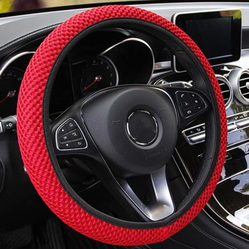 PWFE 38cm Car Auto Steering Wheel Cover Elastic Ice Silk Summer Cool Non-Slip Auto Accessories(Red)