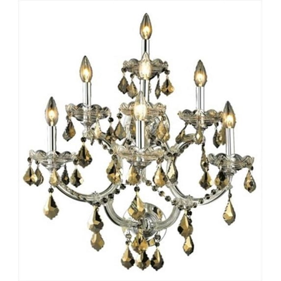 PWG Lighting - Lighting By Pecaso 2380W7C-GT-RC Karla Heirloom Handcut Golden Teak Wall Sconce, Chrome