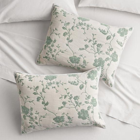 The Pioneer Woman Agatha Floral Gauze Pillow Sham, Standard, Green River, 2 pack