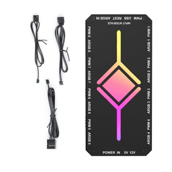PWM ARGB Fan Hubs 5V3Pin Addressables ARGB PC Case Fan Controller Support 8Ports Magnetic Design Stable Power Supply
