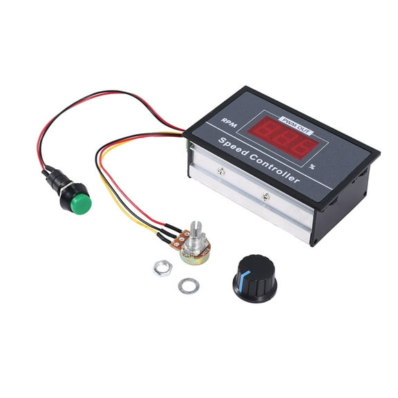 PWM DC Motor Speed Controller with Digital Display 30A PWM Adjustable Speed Stepless Regulator,1 * speed controller 1 * momentary /stop switch 1 * potentiometer 1 * knob,As shown