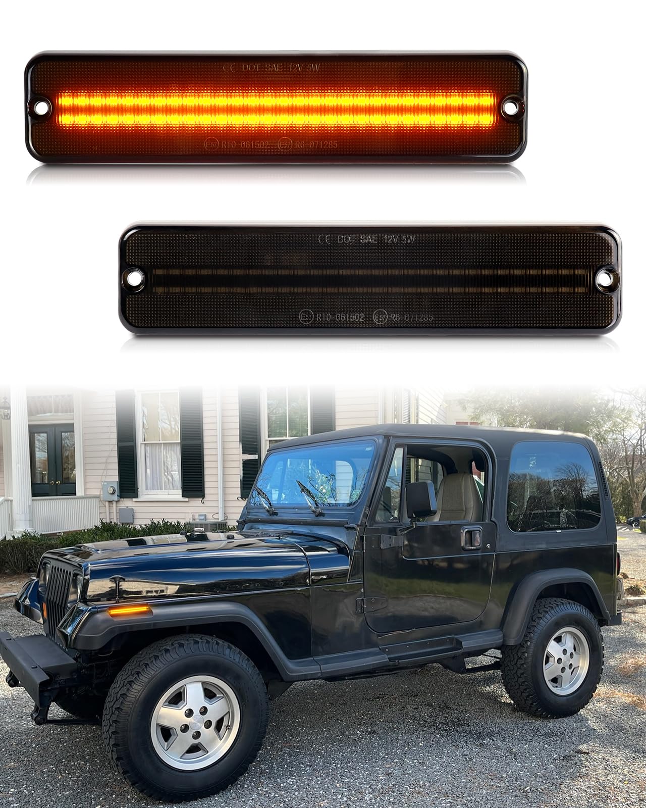 PWOBVZ Full LED Side YPF5 Marker Lights for 19871995 Jeep Wrangler YJ,Smoked Lens Amber Fender