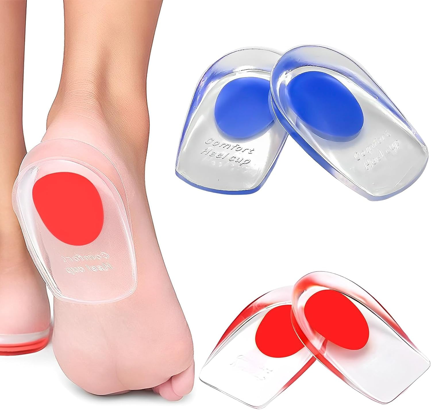 PWOPWOE 2Pairs Gel Heel Cup Plantar Fasciitis Liner Silicone Heel Cup