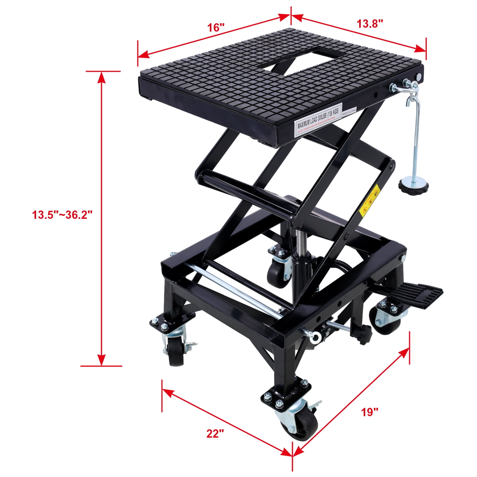 PWOPWOE 300 lbs Hydraulic Motorcycle Scissor Jack Lift Foot Step Wheels