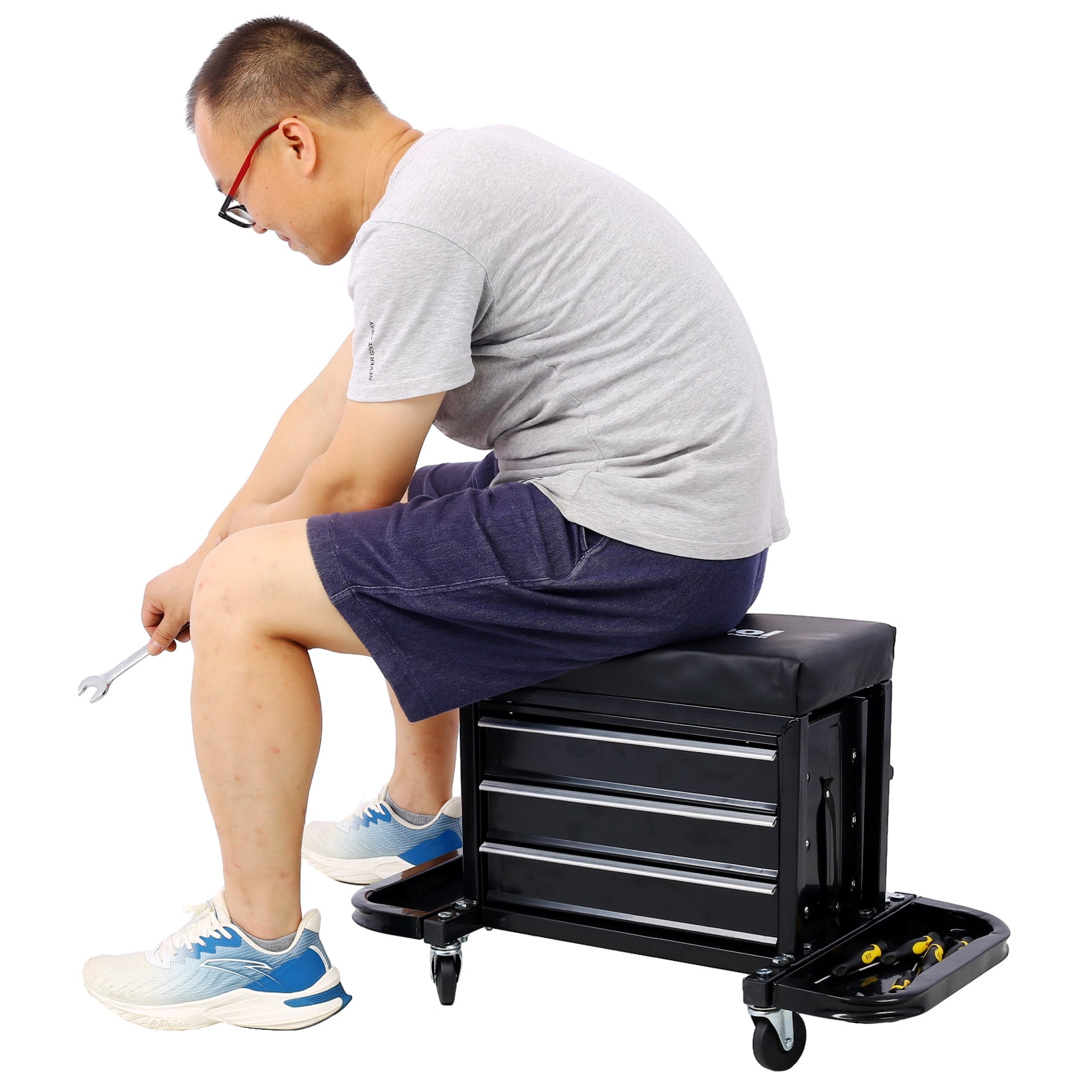 PWOPWOE 350Pound Capacity Garage Glider Rolling Tool Chest Seat