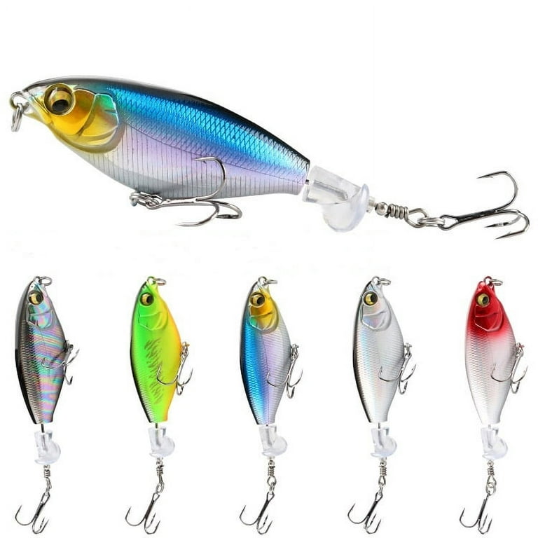 PWOPWOE Top Water Fishing Lures 5PCS Bass Lures with Propeller Tail Fishing  Gear and Equipment for Bass Trout Catfish Pike Perch Bass Fishing Lure Kit