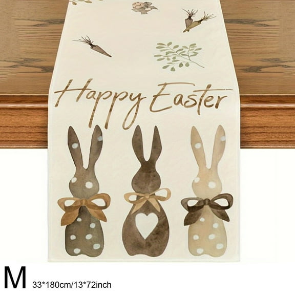 PWOTUD Easter Decorations, Rabbits Bunny Happy Easter Table Runner, Easter Themed Design for Indoor Outdoor Home Party Decor, Spring Holiday Kitchen Dining Table Decoration, Easter Decor 72x13 in