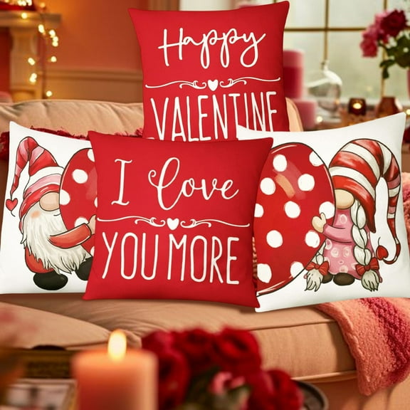 PWOTUD Valentine's Day Decorations, 4PC Valentine's Day for Girlfriend Pillow Cushion, Home Printing Pillow Set, Sofa Bedside Cushion, Valentines Day Gift for Him 18x18 in