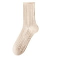 thumbnail image 1 of PWPSG 1 Pairs Cable Knit Crew Socks Women Cotton Ankle Socks Solid Color Casual Sock All Season Beige Free Size, 1 of 3