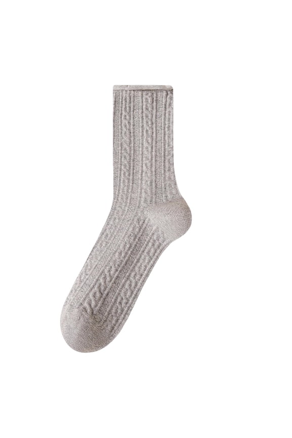 1 Pairs Cable Knit Crew Socks Women Cotton Ankle Socks Solid Color Casual Sock All Season Gray Free Size
