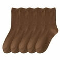 thumbnail image 1 of PWPSG 5 Pair Solid Color Set Socks Womens Mens Cotton Socks Daily Casual Sock Mid Calf Socks Breathable Workout Socks All Season Wear Coffee Free Size, 1 of 5
