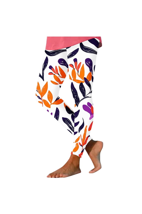 Abstract Leaf Print High Waist Stretch Tight Casual Pants, Breathable Comfort Trousers for Outdoor Vacations & Hiking Trips Purple S