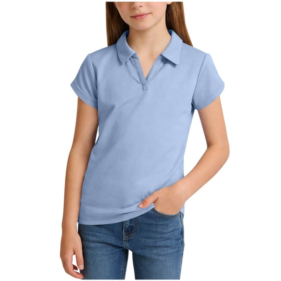 PWPSG Boy's Short Sleeve Lapel Shirt Lightweight Summer Casual Tee Shirts Solid Pullover Tops for School & Daily Wear Blue 14-15 Years