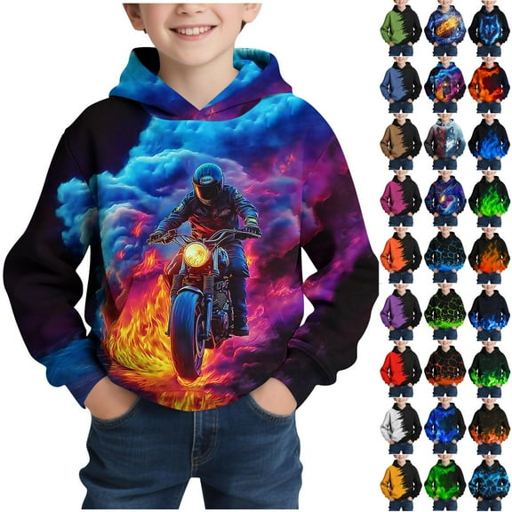 PWPSG Boys Hoodies Cool 3D Print Hooded Sweatshirts Daily Casual Sweatshirts Long Sleeve Pullover Tops for 4-14 Years Green 13 Years