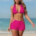 thumbnail image 1 of PWPSG Collared Halter V Neck Bikini with Cutout Detail and High Waist Boyshort Bottom Two Piece Swimsuit Pink M, 1 of 6