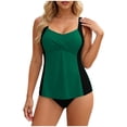 thumbnail image 1 of PWPSG Color Block Crisscross Twist Tankini Two Piece Swimsuit Butt Lifting Contouring for Daily Swimming Green XXL, 1 of 7