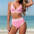 thumbnail image 1 of PWPSG Contrast Trim Bikini Two Piece Swimsuit with Crisscross Straps High Waist Bottom Pink M, 1 of 6