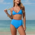 thumbnail image 1 of PWPSG Contrast Trim Bikini with Thin Straps and High Waist Bottom Two Piece Swimsuit Blue L, 1 of 6